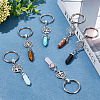 DELORIGIN 6Pcs 6 Style Bullet Shape Natural & Synthetic Gemstone Pendant Keychain with Tree of Life KEYC-DR0001-01-4