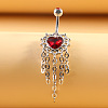 316L Surgical Stainless Steel Dark Red Cubic Zirconia Heart Curved Barbell Dangle Belly Rings WG4CABC-02-1