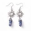 Natural Blue Spot Jasper Bullet with Sun Dangle Earrings EJEW-I276-01P-15-2