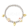 Brass Enamel Round Beads Charm Bracelets for Women BJEW-D317-11E-PG-4