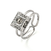 304 Stainless Steel Rhinestone Square Finger Rings for Women Men STAS-Z060-01P-1