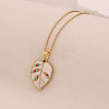 304 Stainless Steel Pave Cubic Zirconia with Enamel Leaf Pendant Necklaces FS-WGB4824-03-1