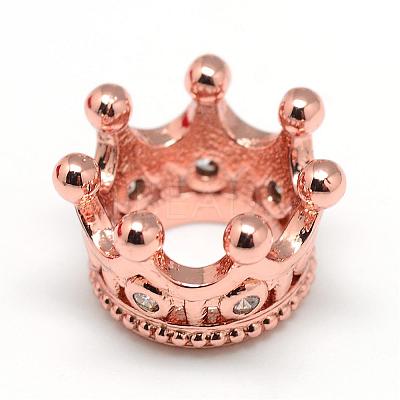 Rack Plating Brass Micro Pave Cubic Zirconia European Beads ZIRC-S052-003RG-1