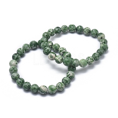 Natural Green Spot Jasper Bead Stretch Bracelets BJEW-K212-A-017-1