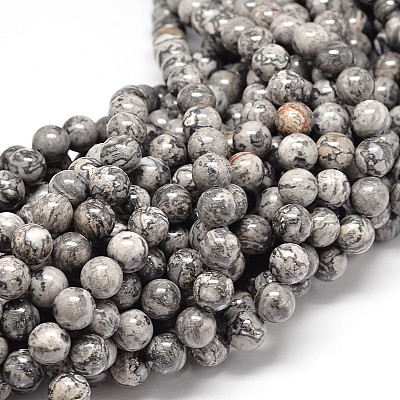 Natural Map Stone Beads Strands G-P075-15-8mm-1