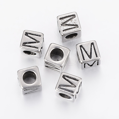 304 Stainless Steel Large Hole Letter European Beads STAS-H428-01AS-M-1