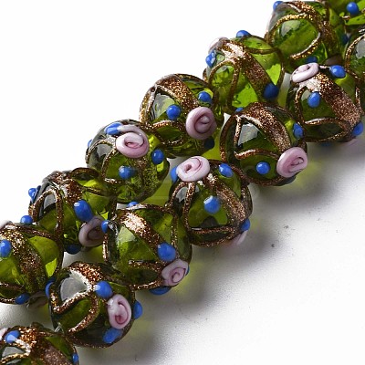 Handmade Gold Sand Lampwork Beads Strands LAMP-T017-05E-1