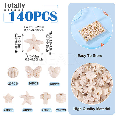 140Pcs 7 Styles Synthetic Howlite Beads G-TA0002-66-1