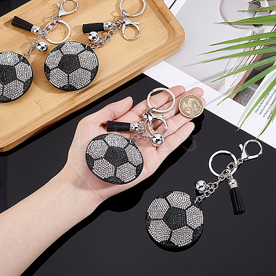 Sports Theme Resin Rhinestone Football Keychains KEYC-WH0003-34P-1