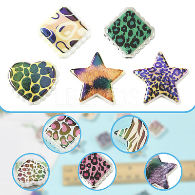 30Pcs UV Plating Printed Opaque Acrylic Beads OACR-FS0002-59-1