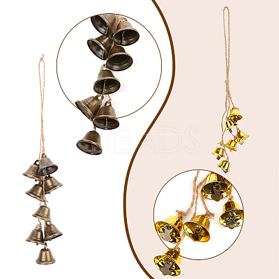 4Pcs 2 Style Iron Bell Pendant Decorations HJEW-OC0001-16-1