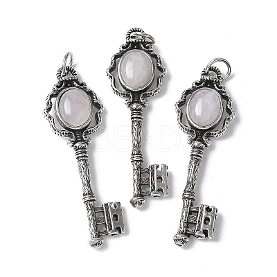 Key Brass Natural Rose Quartz Big Pendants KK-D361-01AS-33-1