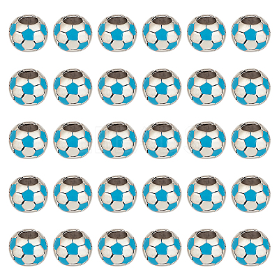 30Pcs Large Hole FootBall/Soccer Ball Alloy Enamel European Beads MPDL-ME0001-06A-1
