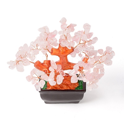 Natural Rose QuartzChips Money Tree Bonsai Display Decorations DJEW-B007-08F-1