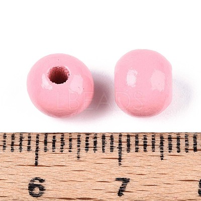 Spray Painted Round Natural Schima Wood Beads WOOD-A018-8mm-06-1