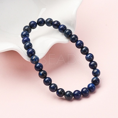 Natural Lapis Lazuli Beaded Stretch Bracelets X-BJEW-F202-04-1