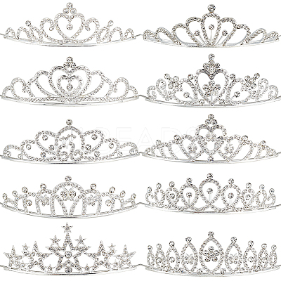 10Pcs 10 Styles Alloy Rhinestone Hair Bands OHAR-DR0001-06-1