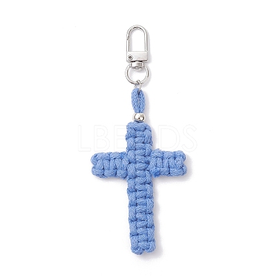 Cross Cotton Threads Pendants Decorations HJEW-TA00398-02-1