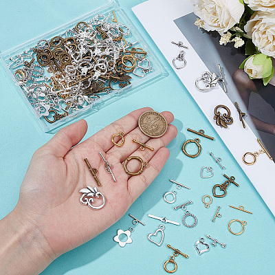 120 Sets 20 Styles Tibetan Style Alloy Toggle Clasps FIND-SP0004-65-1