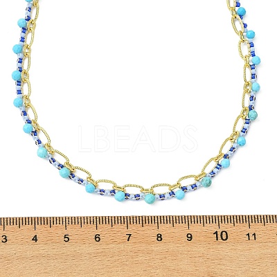 Dyed Faceted Round Natural Magnesite and Glass Seed Beaded Necklaces NJEW-MZ00155-1