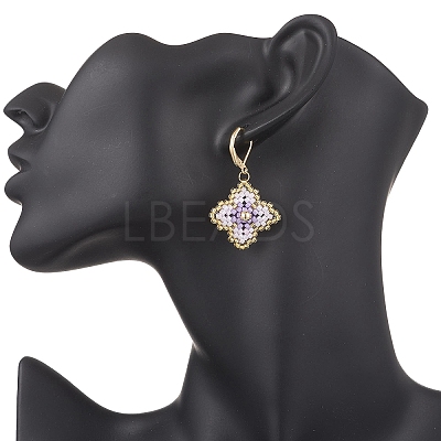 Handmade Glass Seed Beads Flower Leverback Earrings EJEW-MZ00578-02-1