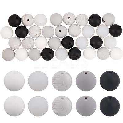 75Pcs 5 Colors Round Silicone Focal Beads SIL-SP0001-02-1