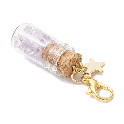 Natural Amethyst Chips inside Glass Wishing Bottle Pendant Decoration HJEW-JM03307-04-1