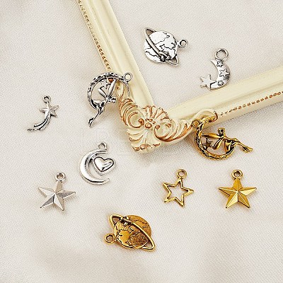 50Pcs 10 Style Starry Sky Theme Alloy Pendants FIND-YW0001-33-1