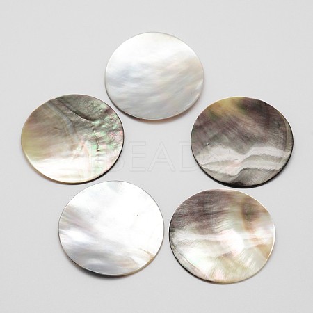 Flat Round Black Lip Shell Cabochons SSHEL-M008-01-1