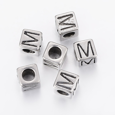 304 Stainless Steel Large Hole Letter European Beads STAS-H428-01AS-M-1
