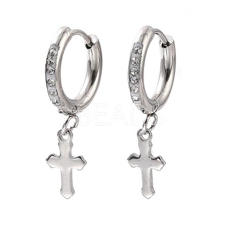 6Pairs Crystal Rhinestone Cross Dangle Hoop Earrings with 304 Stainless Steel Pin for Women EJEW-F280-04P-1