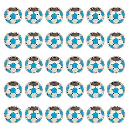 30Pcs Large Hole FootBall/Soccer Ball Alloy Enamel European Beads MPDL-ME0001-06A-1