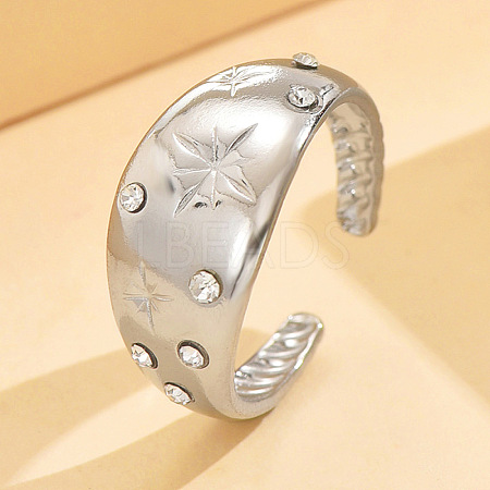 304 Stainless Steel Crystal Rhinestone Cuff Open Rings WG21D81-03-1