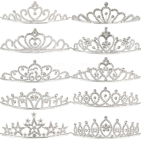 10Pcs 10 Styles Alloy Rhinestone Hair Bands OHAR-DR0001-06-1