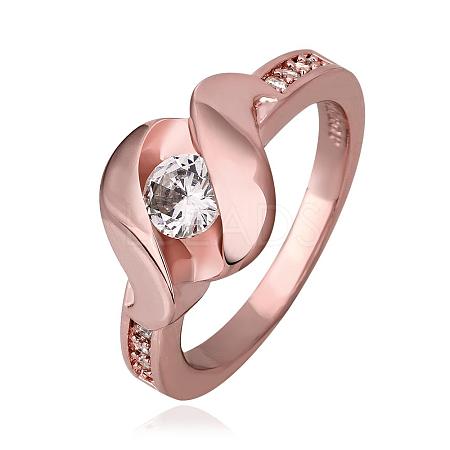 Real Rose Gold Tin Alloy Cubic Zirconia Finger Rings For Women RJEW-BB14269-8RG-1