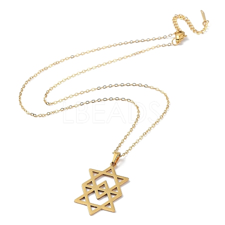 201 Stainless Steel David Star Pendant Necklace with Cable Chains NJEW-Q317-07G-1