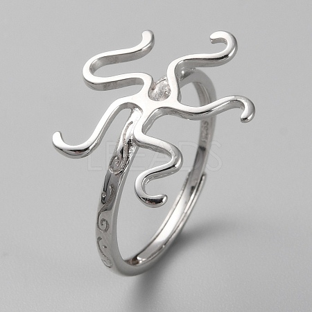 Anti-Tarnish Rhodium Plated 925 Sterling Silver Adjustable Rings Base STER-WH0011-27P-1