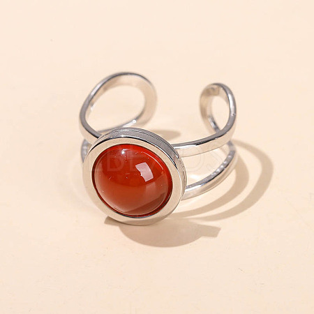 304 Stainless Steel & Natural Red Agate Cuff Rings FS-WGDE3F0-06-1