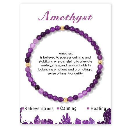 Natural Amethyst Beaded Stretch Bracelets for Women WA9993-1-1