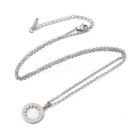 201 Stainless Steel Hollow Sun Pendant Necklace with Cable Chains NJEW-Q317-31P-1