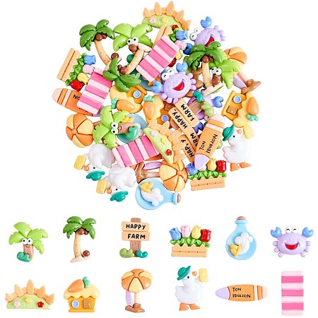 36Pcs Assorted Summer Beach Slime Opaque Resin Cabochons Palm Tree Duck Resin Cabochon Flatback Cartoon Surfing Embellishments for DIY Crafts Scrapbooking Phone Case Decor JX284A-1