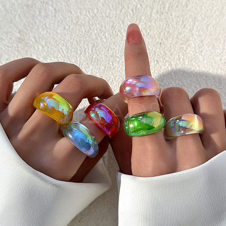 6Pcs 6 Colors Resin Finger Rings for Women FS-WGBD8BE-05-1