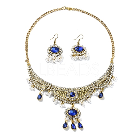 ABS Plastic Pearl & Rhinestone Oval Jewelry Set SJEW-D011-01B-G-1