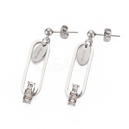 304 Stainless Steel Oval with Word Forever Dangle Stud Earrings EJEW-N016-032P-1