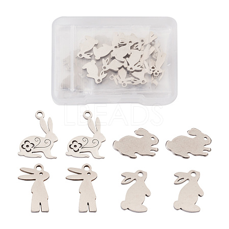 32Pcs 4 Styles 304 Stainless Steel Bunny Pendants STAS-TA0002-13P-1