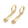 Rack Plating Brass Safety Pin Dangle Leverback Earrings with Cubic Zirconia EJEW-D061-03G-1