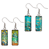 FIBLOOM 2 Pairs 2 Colors Glass Rectangle with Leaf Dangle Earring EJEW-FI0001-16-1