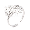 Leaf 304 Stainless Steel Cuff Ring for Women RJEW-F121-07P-3