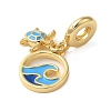 Rack Plating Brass Deep Sky Blue Enamel European Dangle Charms KK-P279-35G-2