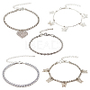 ANATTASOUL 5Pcs 5 Style Clear Cubic Zirconia Tennis Anklets Set AJEW-AN0001-01-1